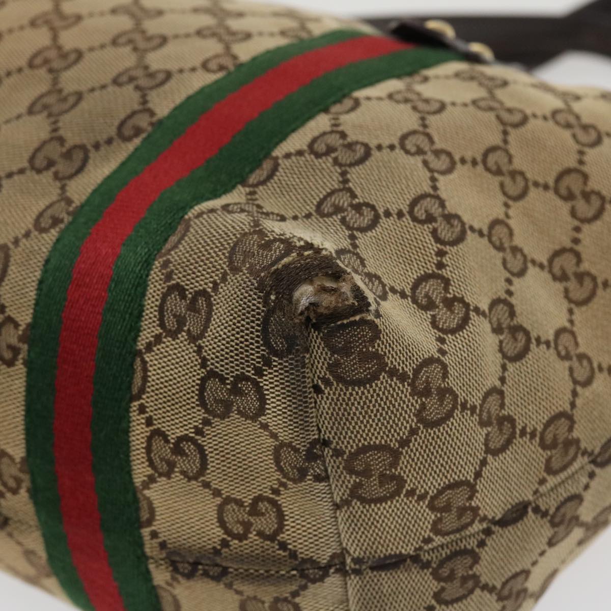 GUCCI GG Canvas Web Sherry Line Tote Bag Beige Red Green 137396 ro795