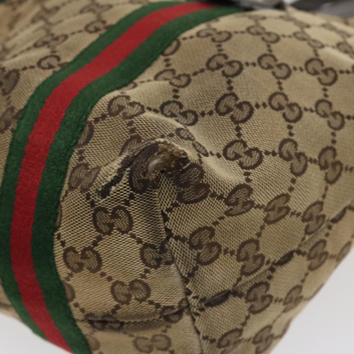 GUCCI GG Canvas Web Sherry Line Tote Bag Beige Red Green 137396 ro795