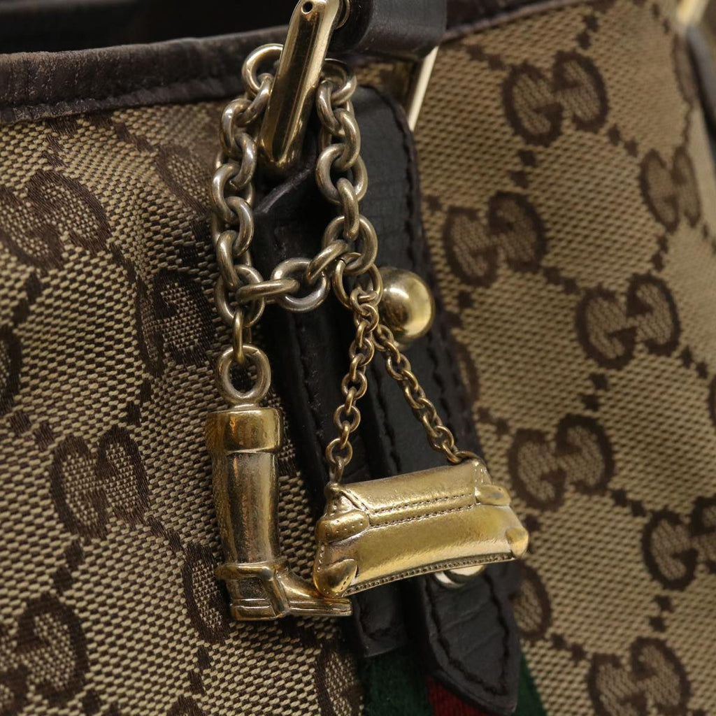 GUCCI GG Canvas Web Sherry Line Tote Bag Beige Red Green 137396 ro795