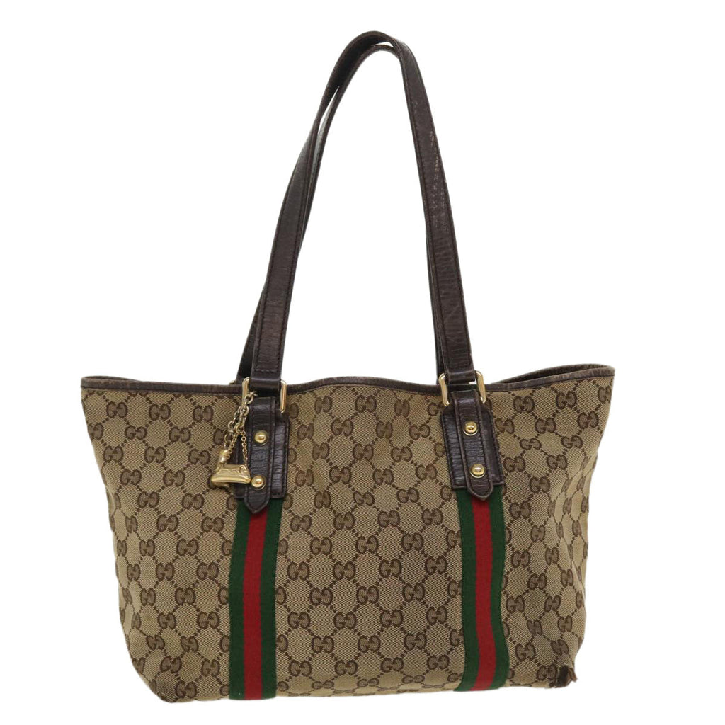 GUCCI GG Canvas Web Sherry Line Tote Bag Beige Red Green 137396 ro795