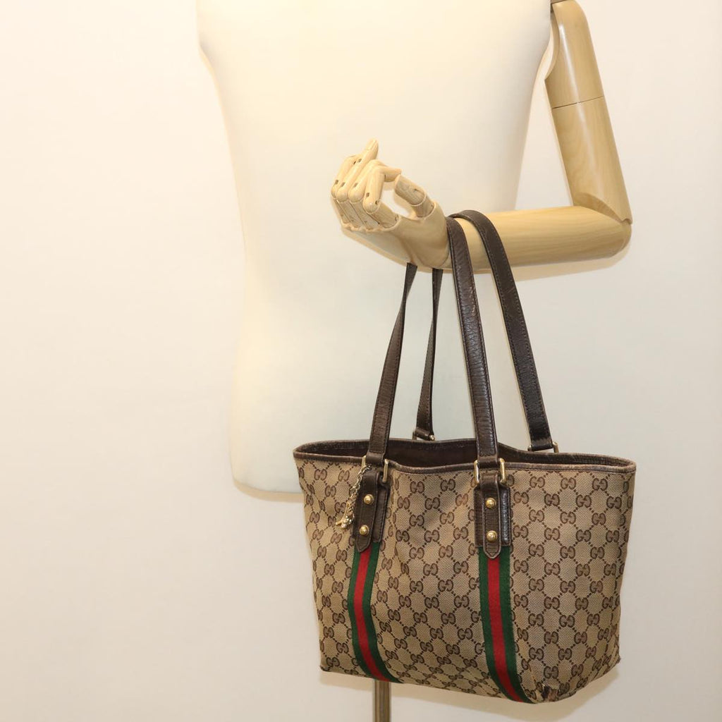 GUCCI GG Canvas Web Sherry Line Tote Bag Beige Red Green 137396 ro795