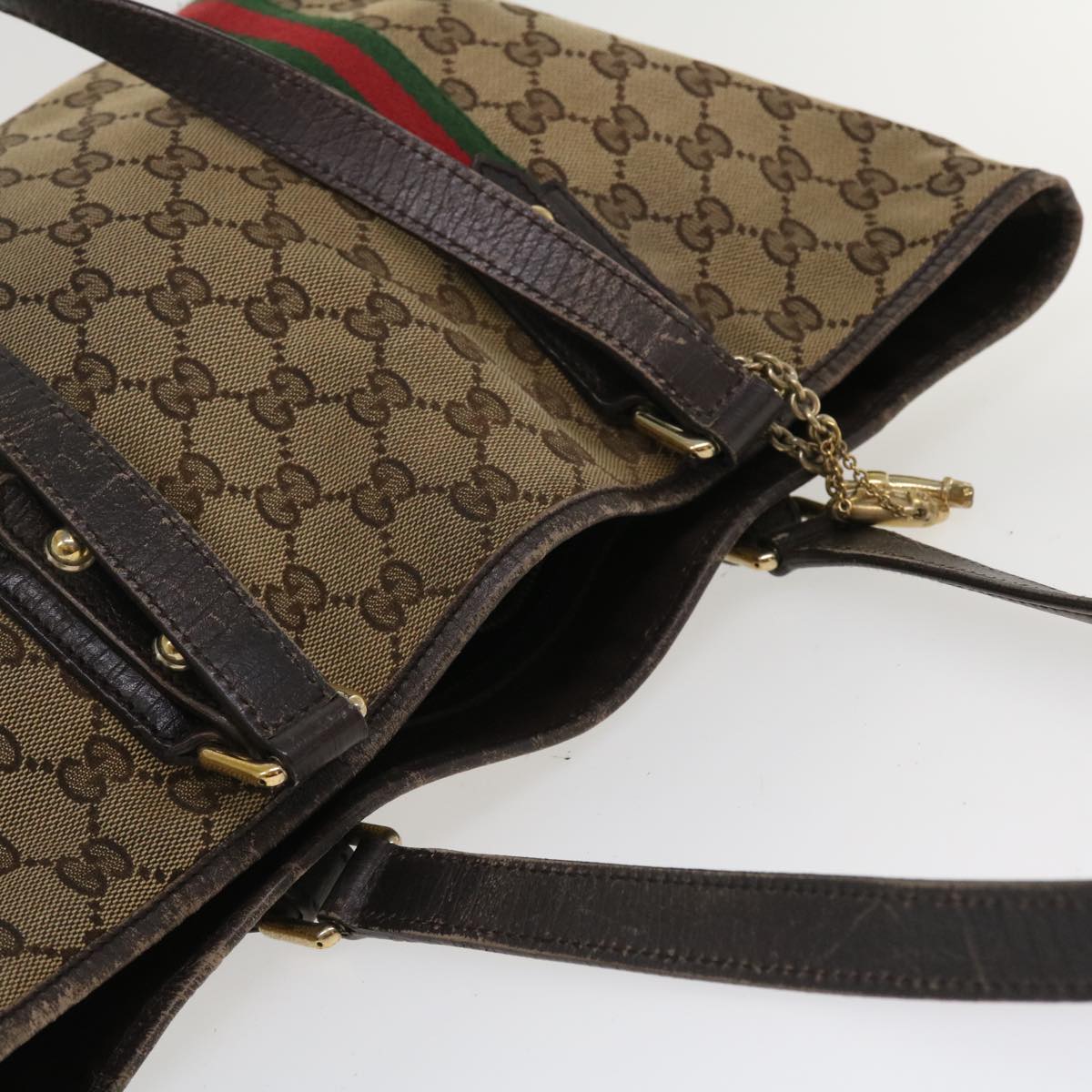 GUCCI GG Canvas Web Sherry Line Tote Bag Beige Red Green 137396 ro795