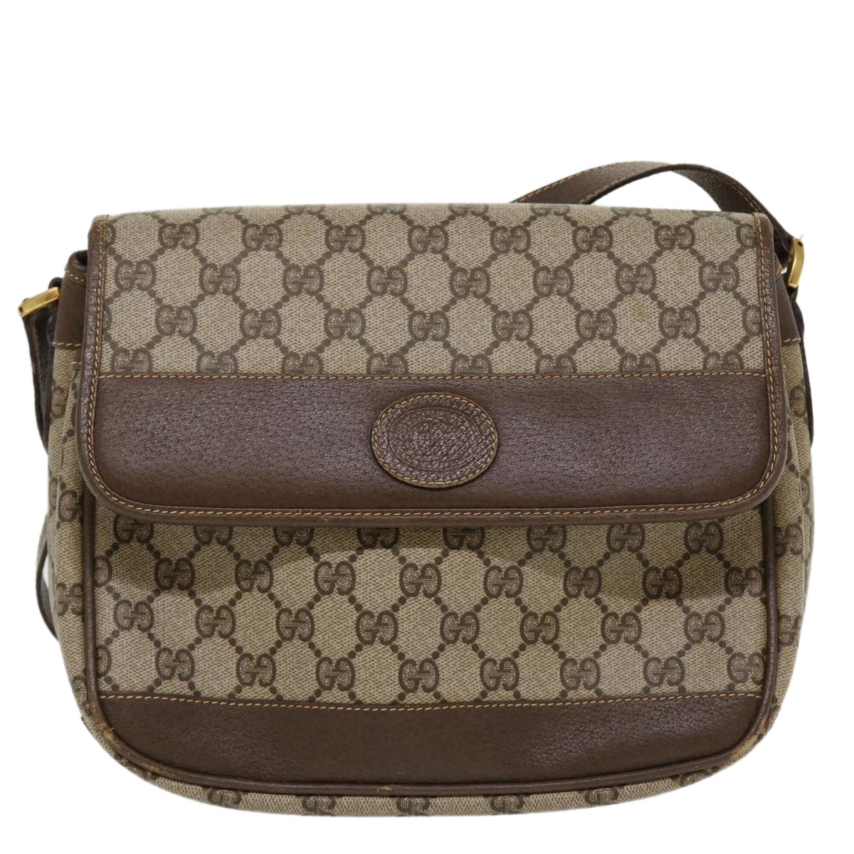 GUCCI GG Canvas Shoulder Bag PVC Leather Beige ro842