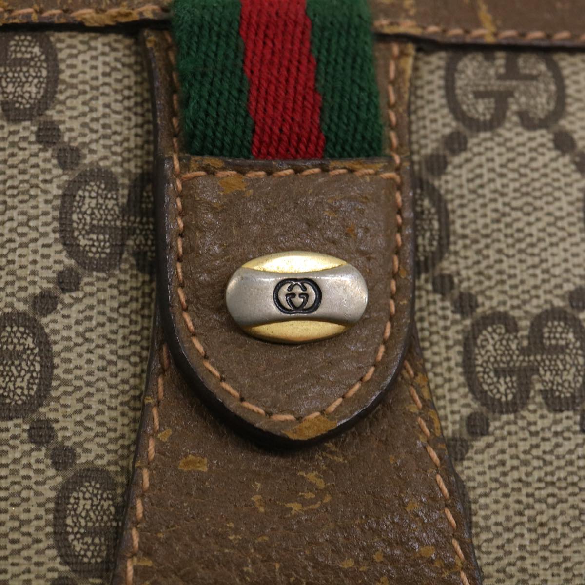 GUCCI GG Canvas Web Sherry Line Pouch Beige Red Green 89.01.032 ro850