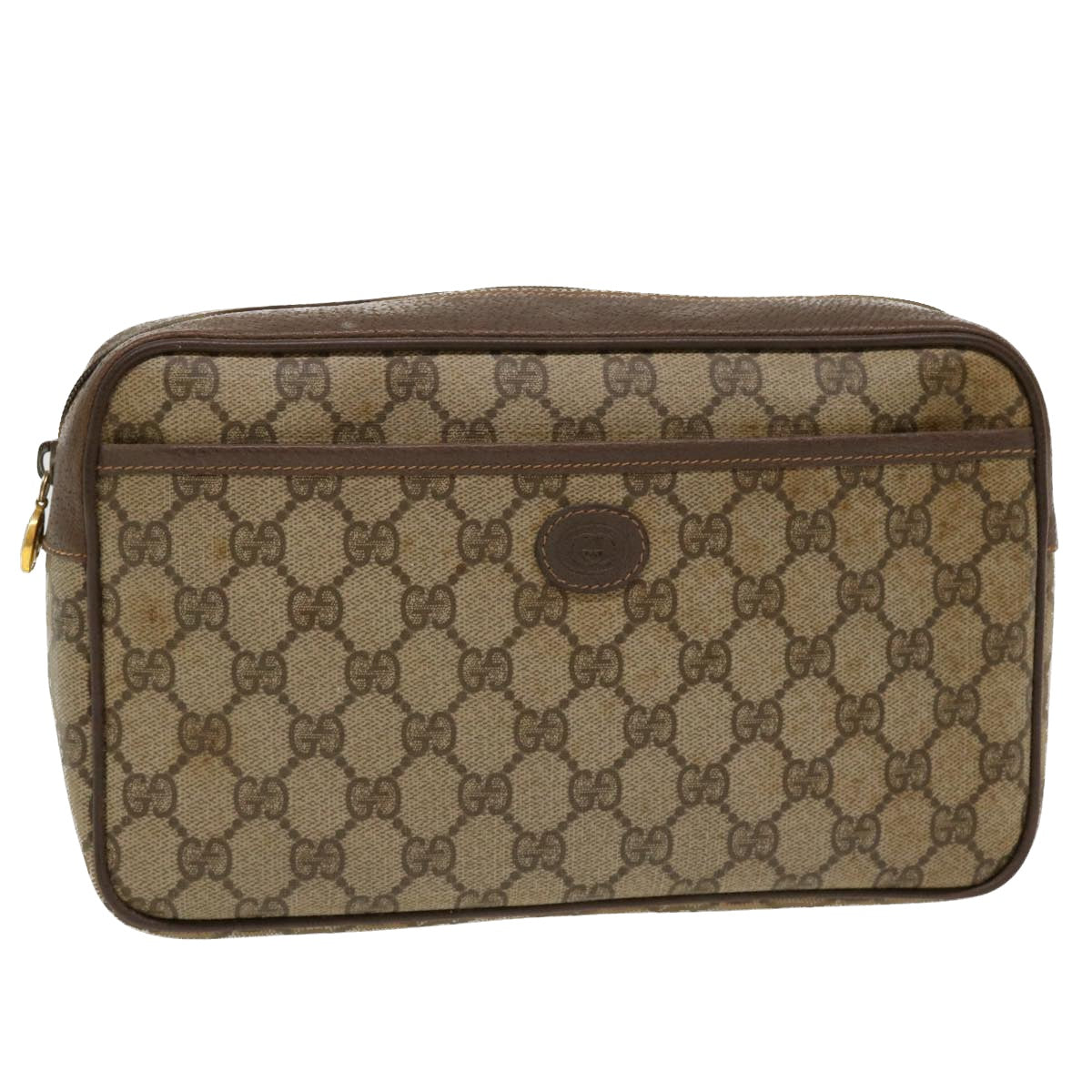 GUCCI GG Canvas Clutch Bag PVC Leather Beige 156.01.044 ro882