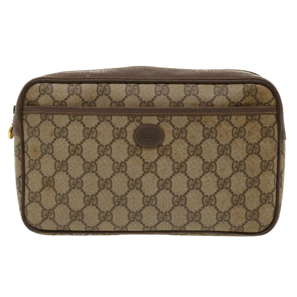 GUCCI GG Canvas Clutch Bag PVC Leather Beige 156.01.044 ro882