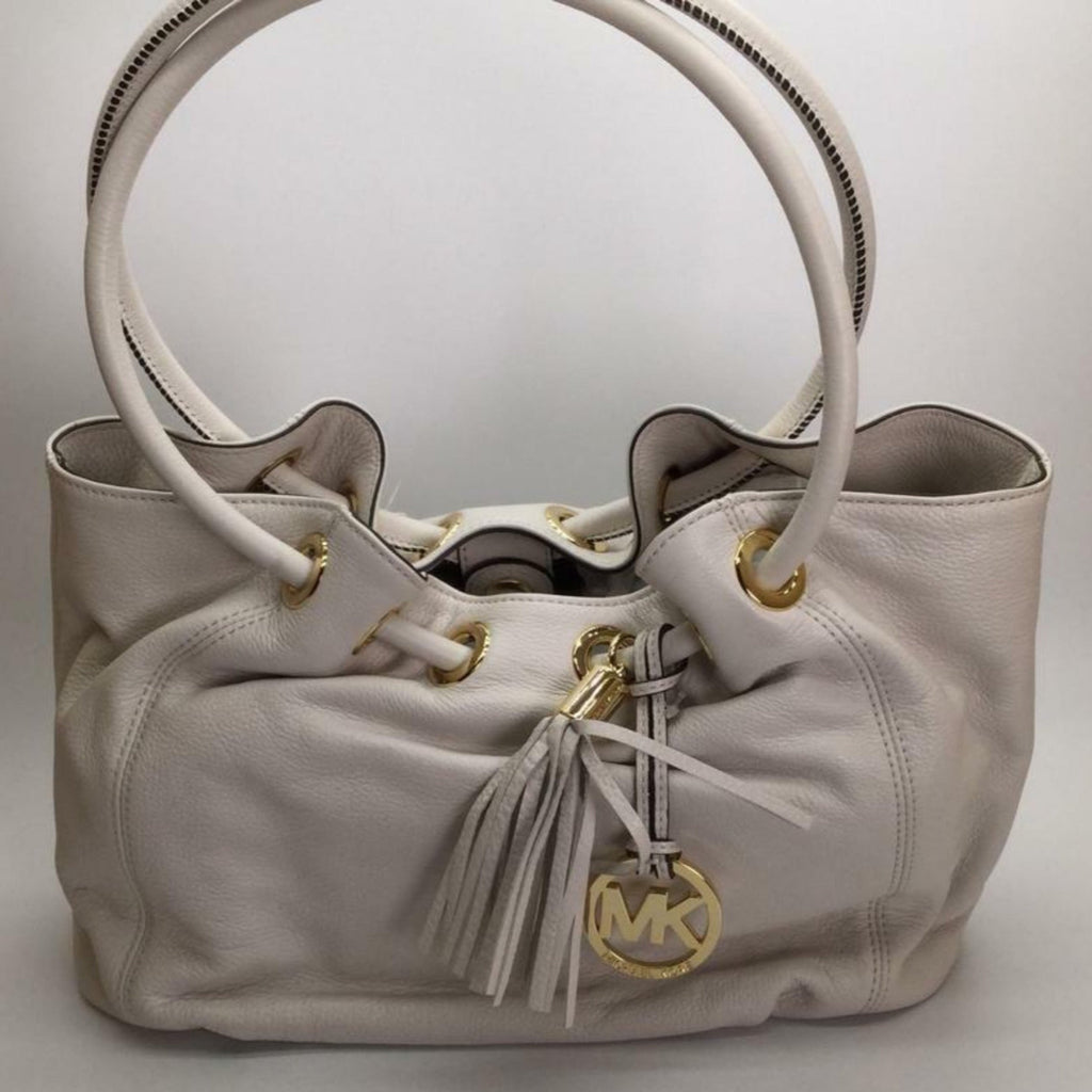 MICHAEL KORS Optic White Medium East West Ring Leather Tote
