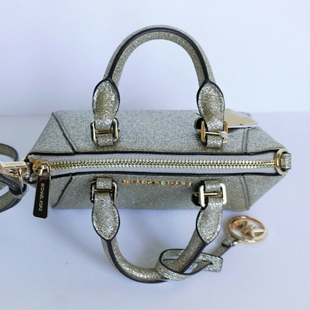 MICHAEL KORS Silver Ciara Mini XS Satchel Crossbody Satchel w/ Gold Tone Hardware NWOT