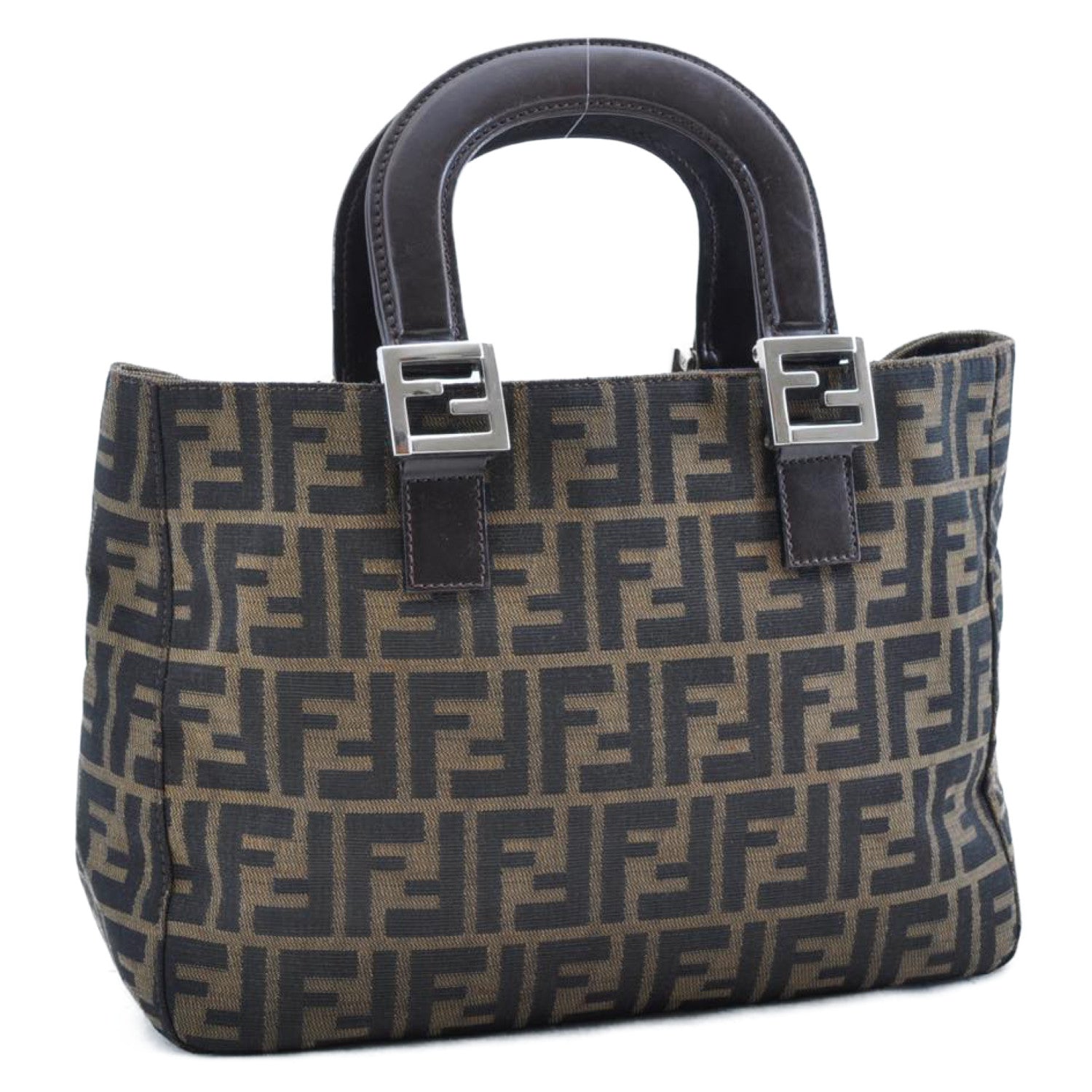 FENDI Zucca Canvas Hand Bag Brown Black am1412s