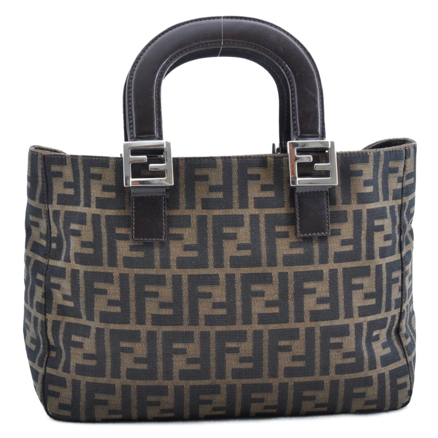 FENDI Zucca Canvas Hand Bag Brown Black am1412s