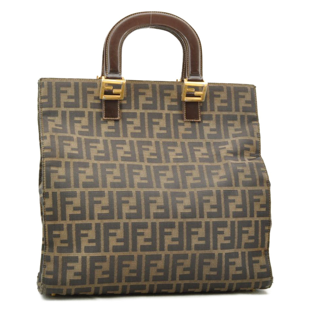 FENDI Zucca Canvas Hand Bag Nylon Black Brown am1722s