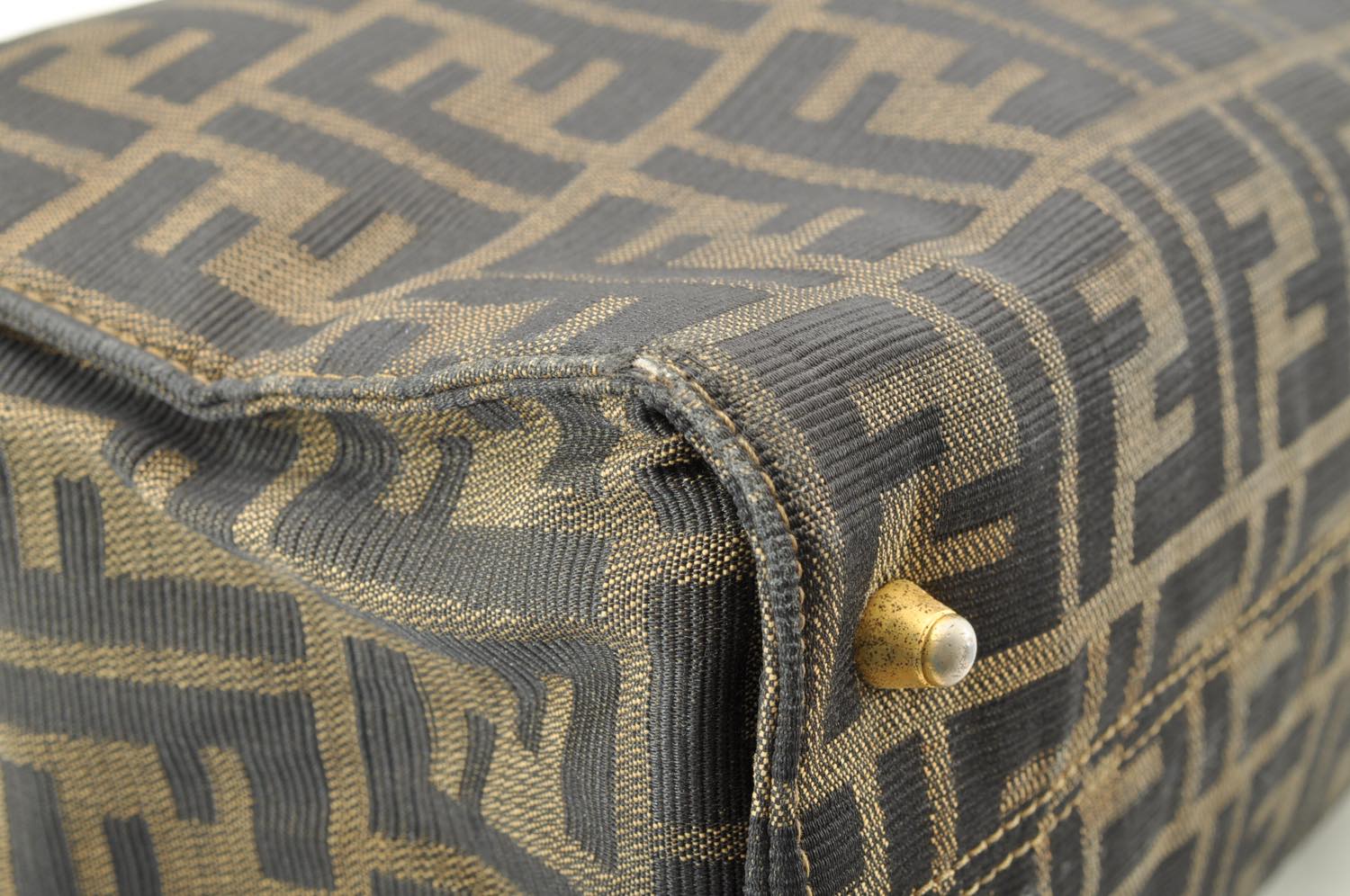 FENDI Zucca Canvas Hand Bag Nylon Black Brown am1722s