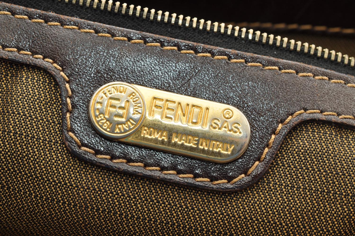 FENDI Zucca Canvas Hand Bag Nylon Black Brown am1722s