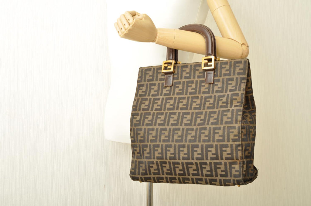 FENDI Zucca Canvas Hand Bag Nylon Black Brown am1722s