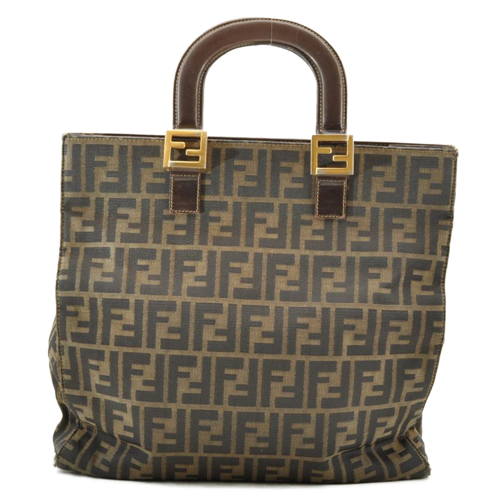 FENDI Zucca Canvas Hand Bag Nylon Black Brown am1722s