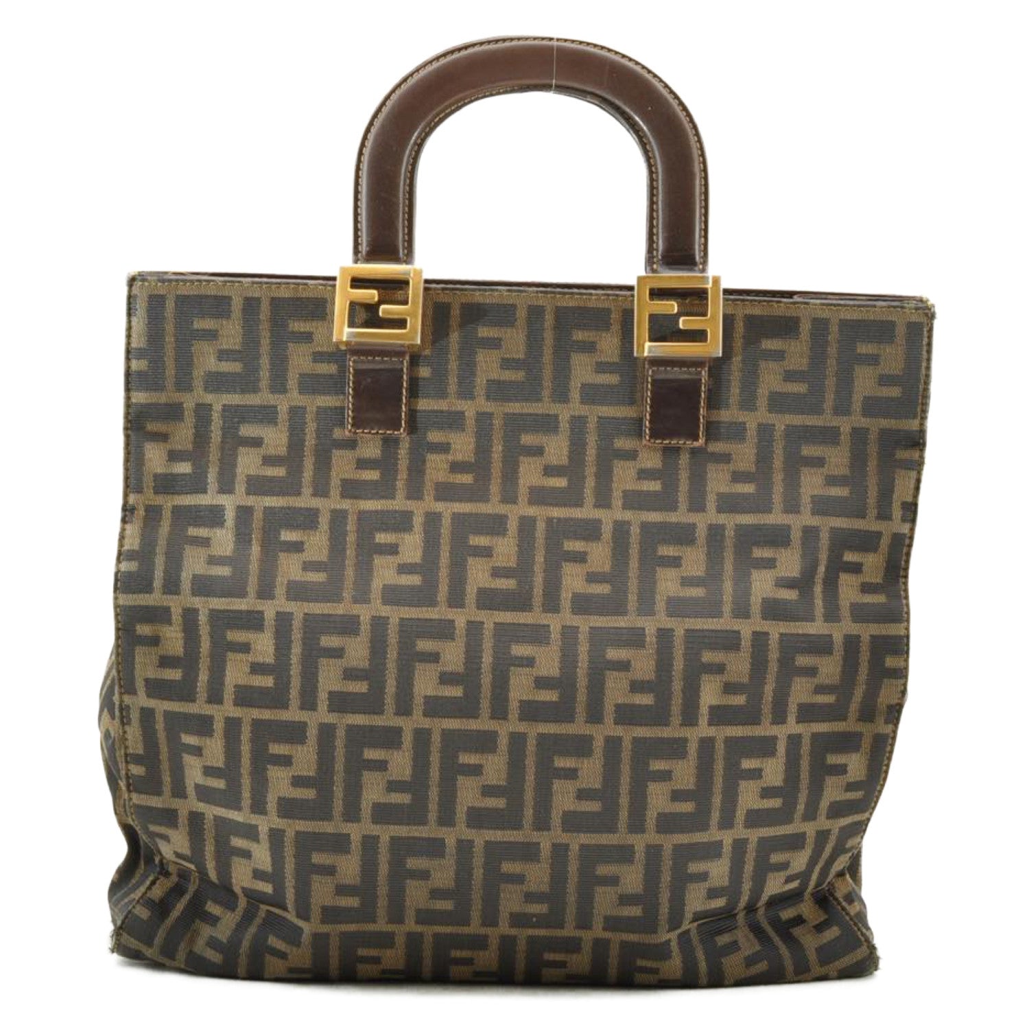 FENDI Zucca Canvas Hand Bag Nylon Black Brown am1722s