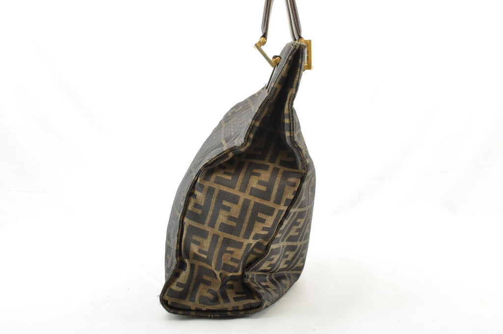 FENDI Zucca Canvas Hand Bag Nylon Black Brown am1722s