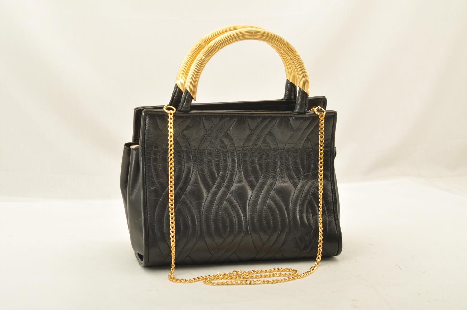 FENDI Chain Hand Bag Leather 2way Black am2376s