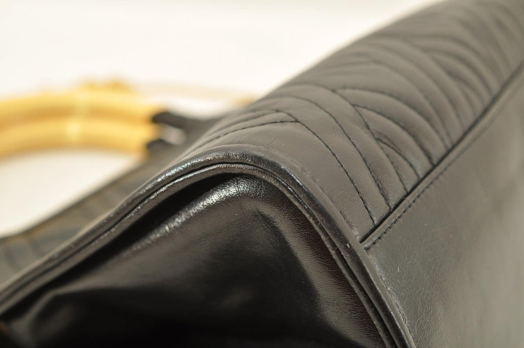 FENDI Chain Hand Bag Leather 2way Black am2376s
