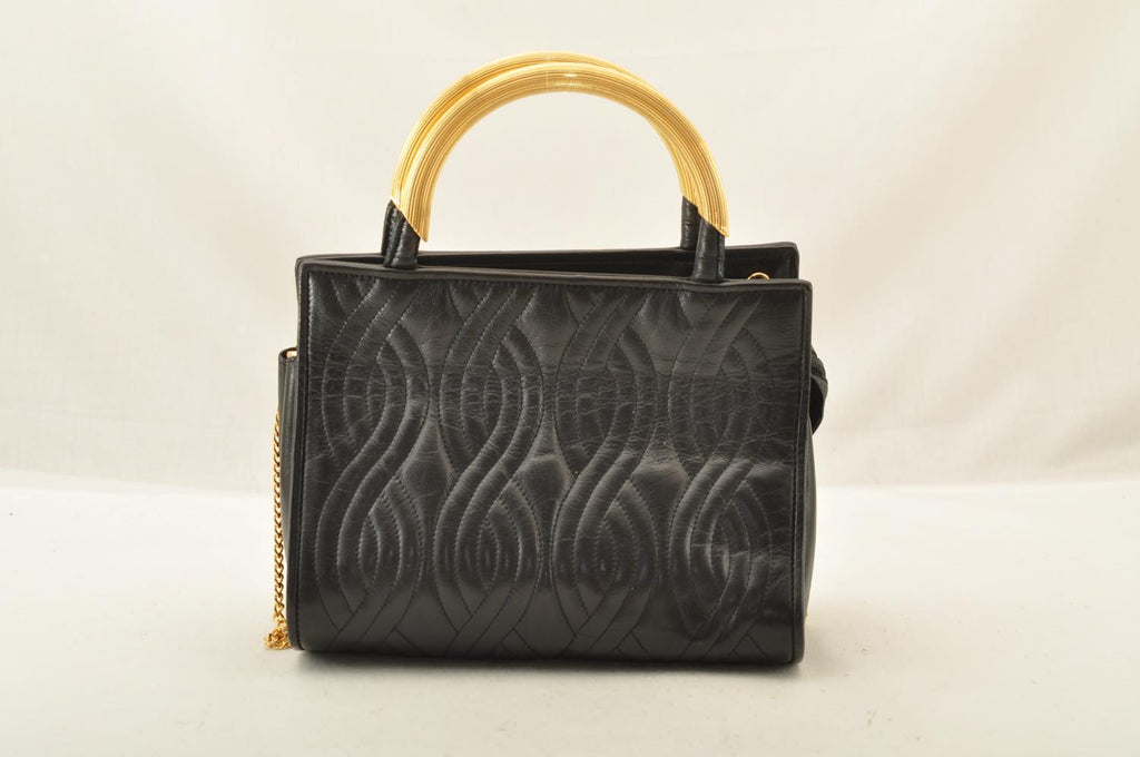 FENDI Chain Hand Bag Leather 2way Black am2376s