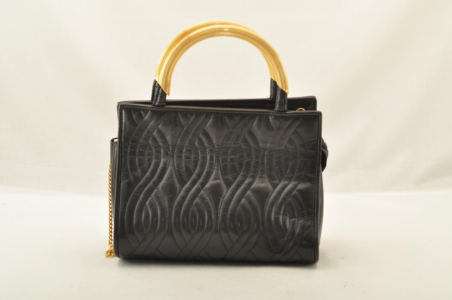 FENDI Chain Hand Bag Leather 2way Black am2376s
