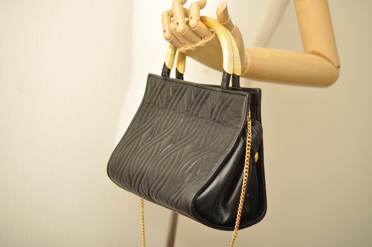 FENDI Chain Hand Bag Leather 2way Black am2376s