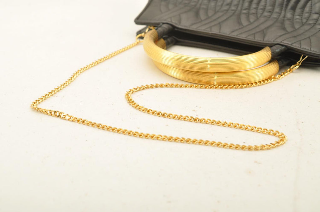 FENDI Chain Hand Bag Leather 2way Black am2376s