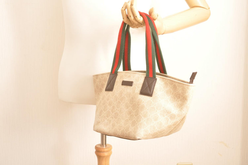 GUCCI Web Sherry Line GG Canvas Hand Bag Red Green Ege 374433502752 am2531s