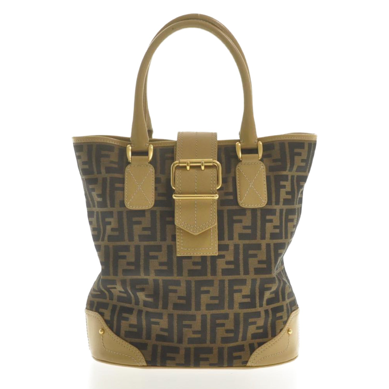 FENDI Zucca Canvas Hand Bag Beige Black Auth am2612s