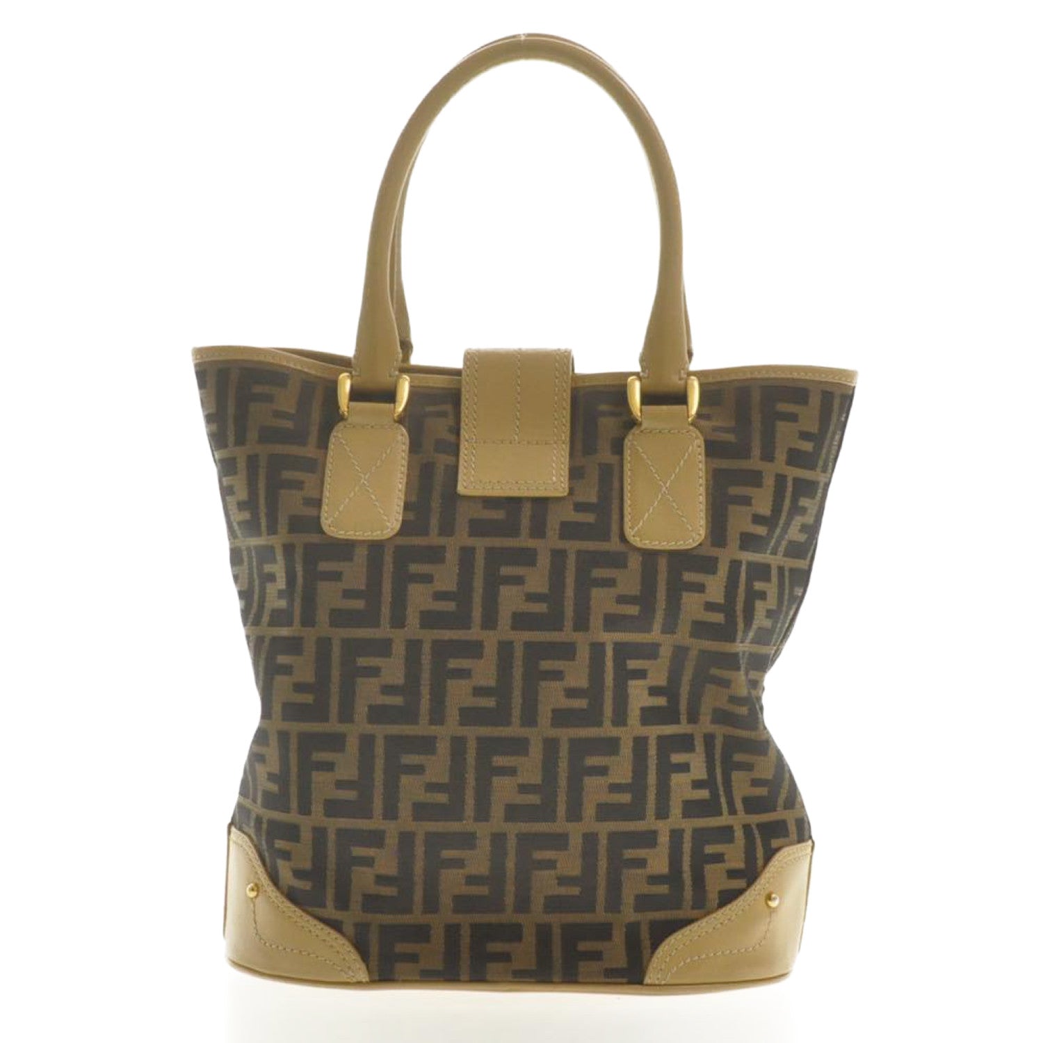 FENDI Zucca Canvas Hand Bag Beige Black Auth am2612s