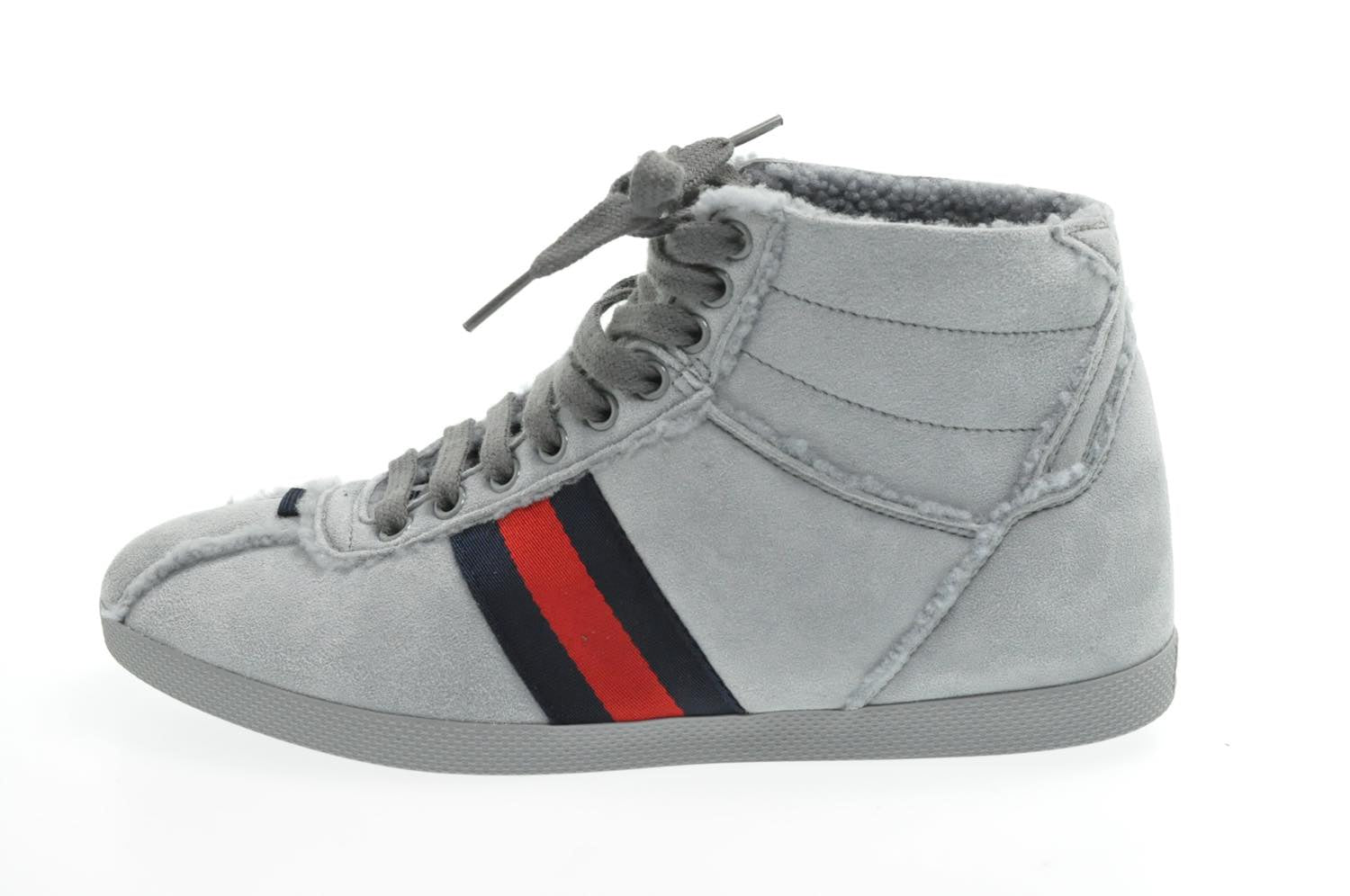 GUCCI Sherry Line shoes Suede 5 1/2 Red Navy am2614s