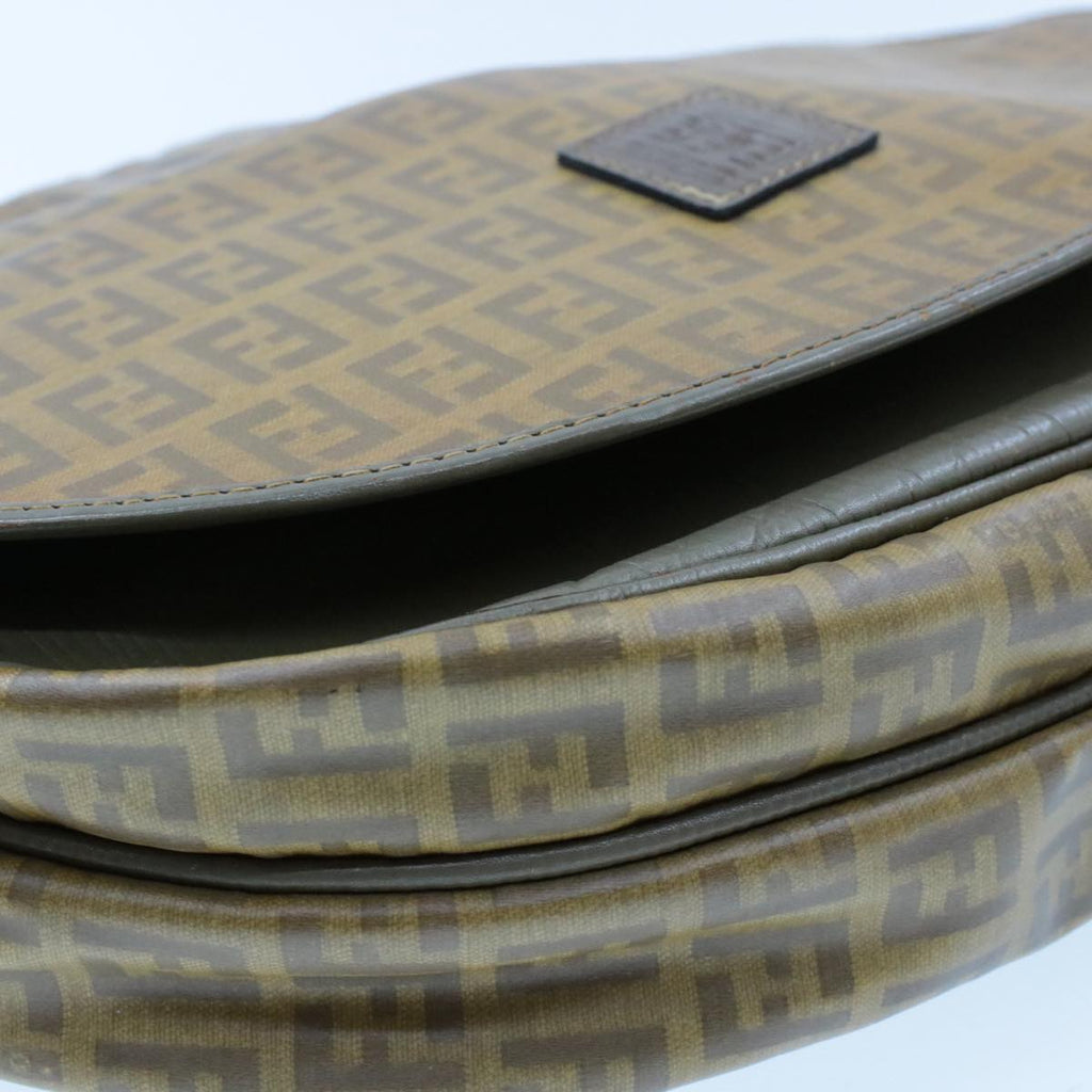 FENDI Zucchino Canvas Shoulder Bag PVC Leather Brown Black am3001s