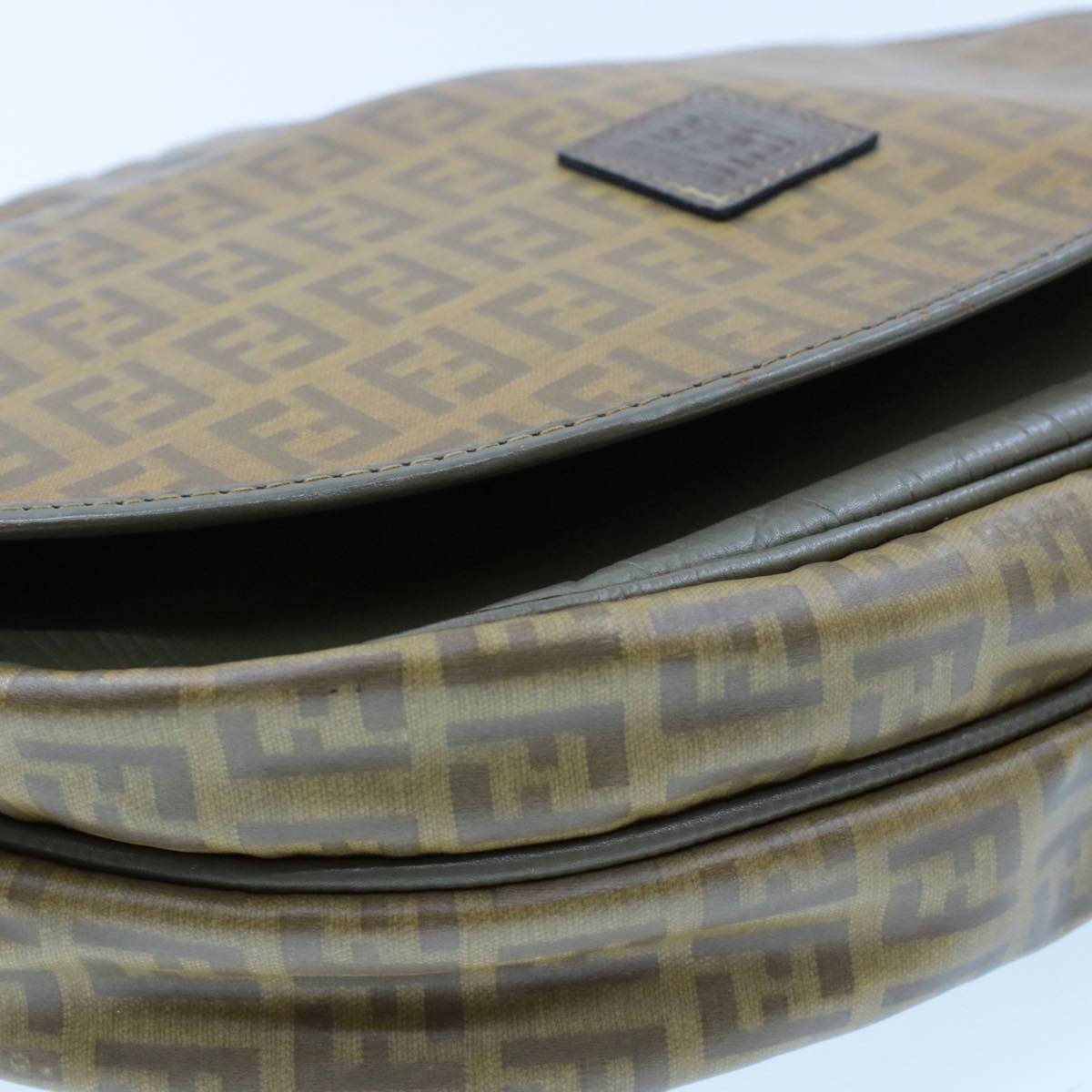 FENDI Zucchino Canvas Shoulder Bag PVC Leather Brown Black am3001s