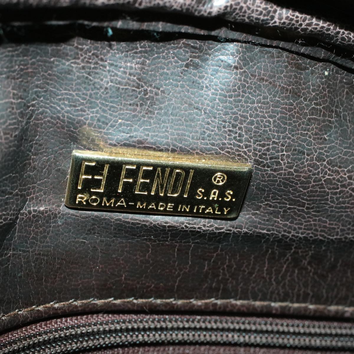 FENDI Zucchino Canvas Shoulder Bag PVC Leather Brown Black am3001s