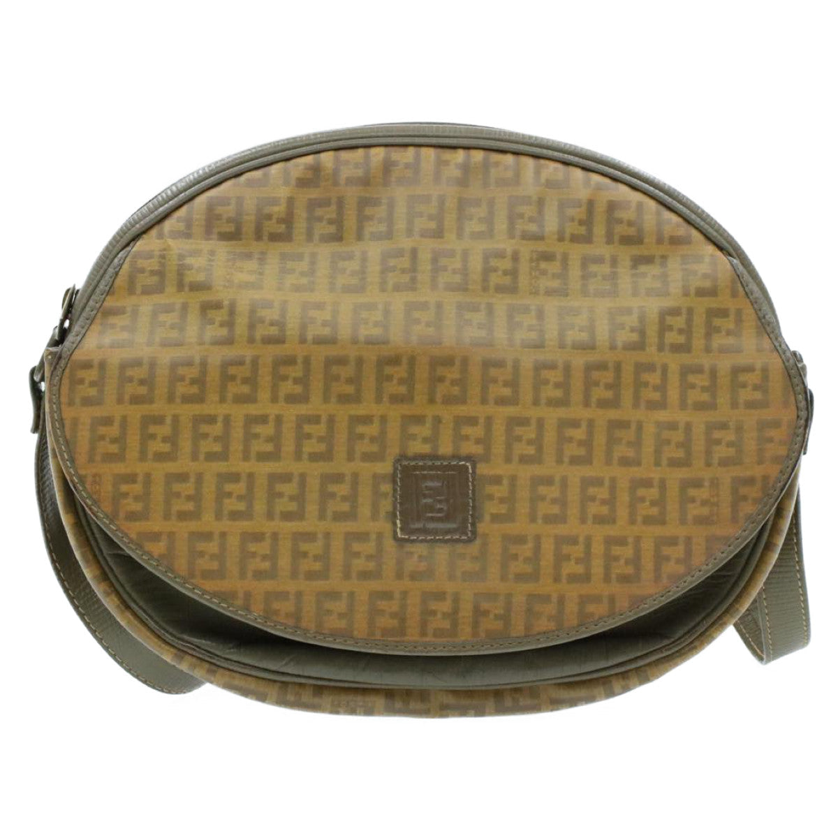 FENDI Zucchino Canvas Shoulder Bag PVC Leather Brown Black am3001s