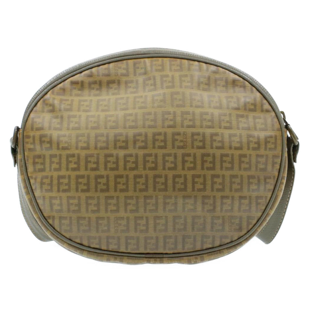 FENDI Zucchino Canvas Shoulder Bag PVC Leather Brown Black am3001s
