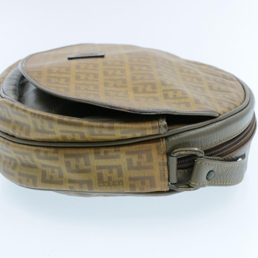 FENDI Zucchino Canvas Shoulder Bag PVC Leather Brown Black am3001s
