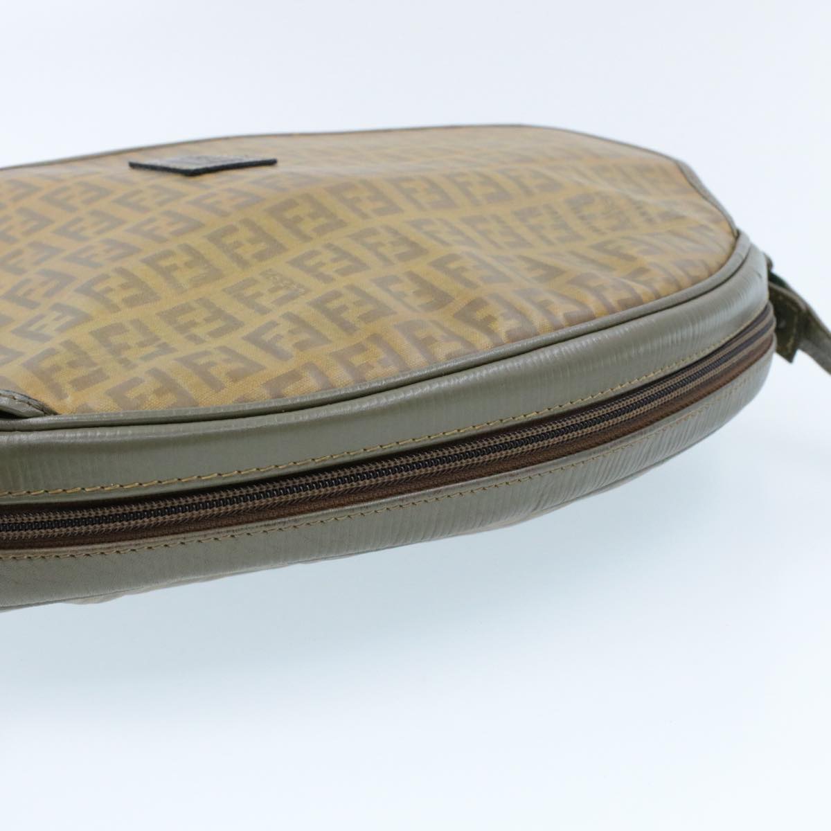FENDI Zucchino Canvas Shoulder Bag PVC Leather Brown Black am3001s