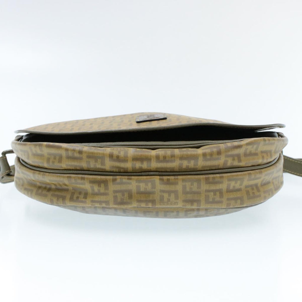 FENDI Zucchino Canvas Shoulder Bag PVC Leather Brown Black am3001s