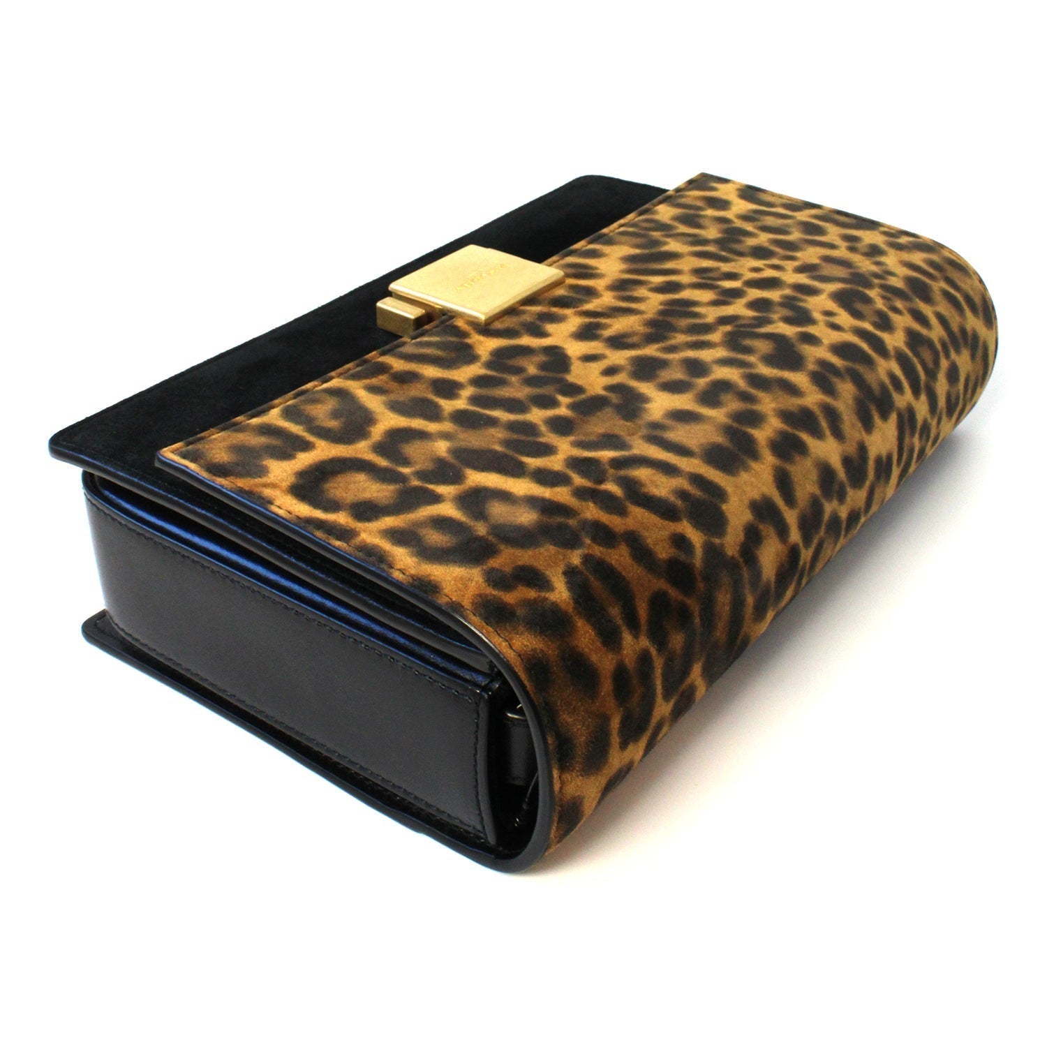 Saint Laurent Bellechasse Black Leather Leopard Print Crossbody