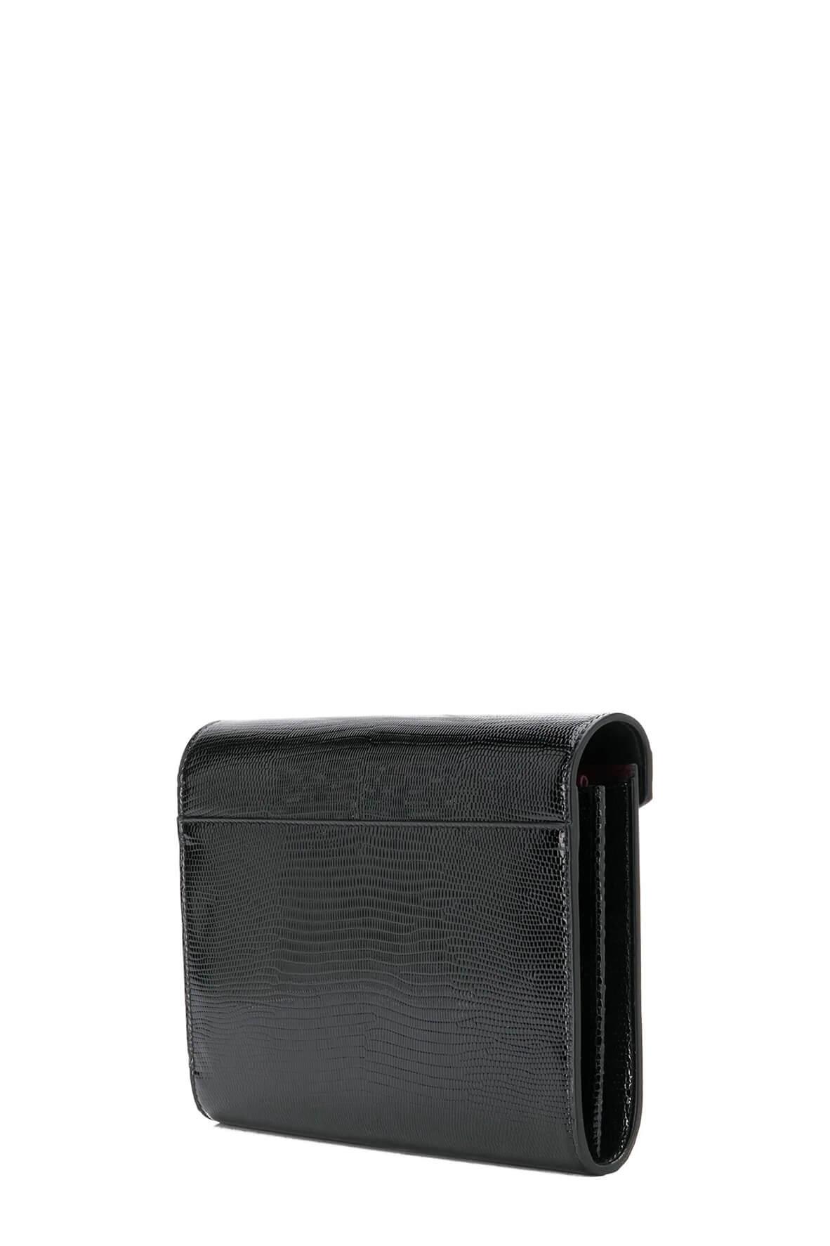 Cassandra Chain Wallet Lizard Embossed Black with Silver Hardware