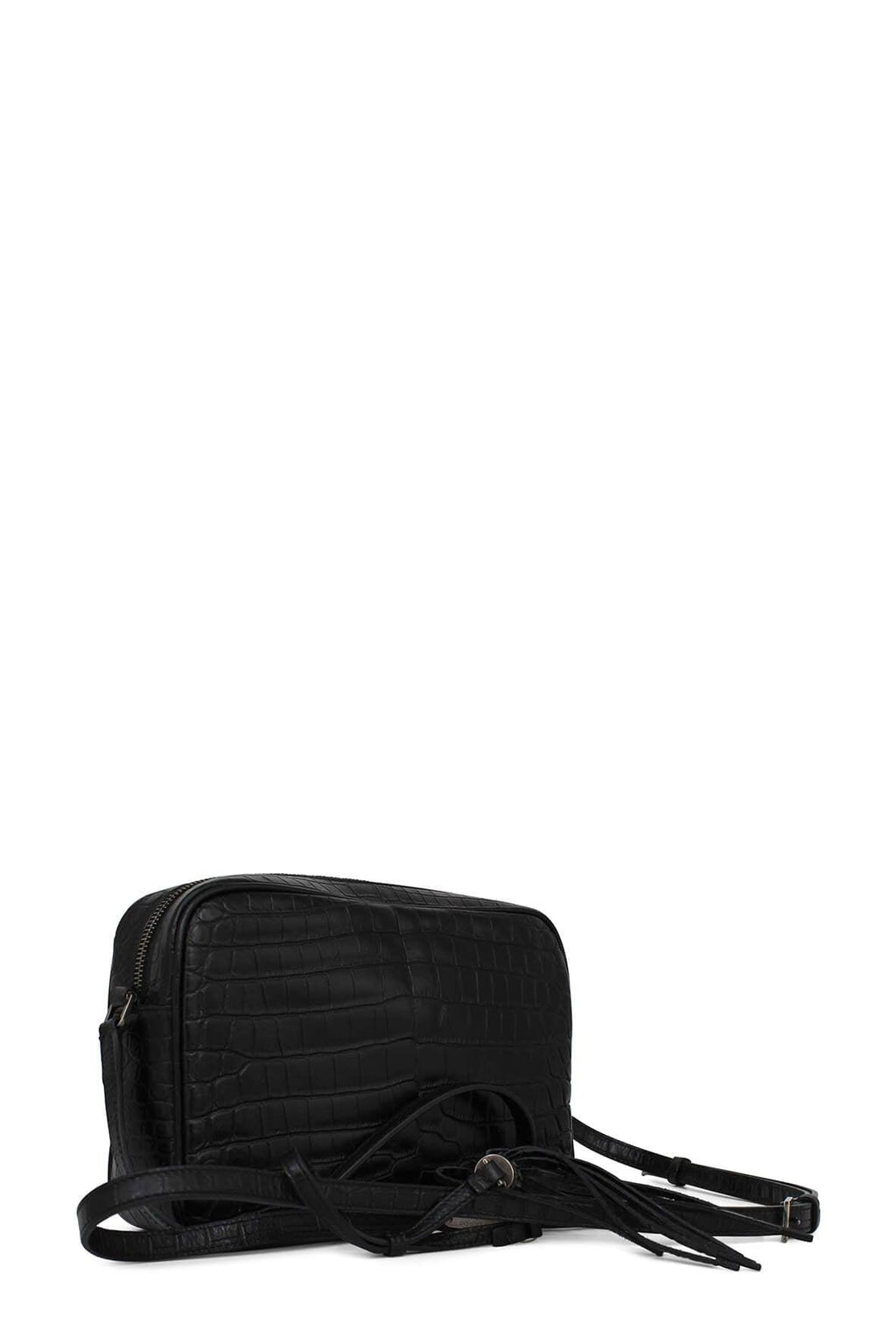 Crocodile Embossed Lou Camera Bag Black with Tassel