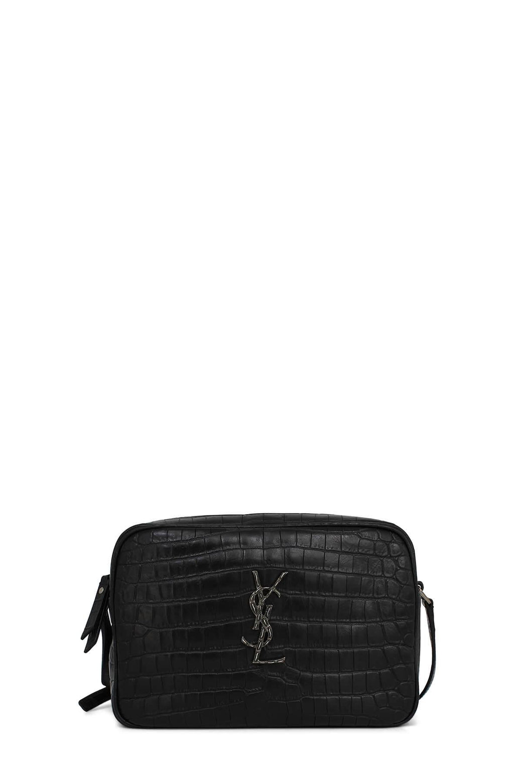 Crocodile Embossed Lou Camera Bag Black with Tassel