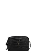 Crocodile Embossed Lou Camera Bag Black with Tassel