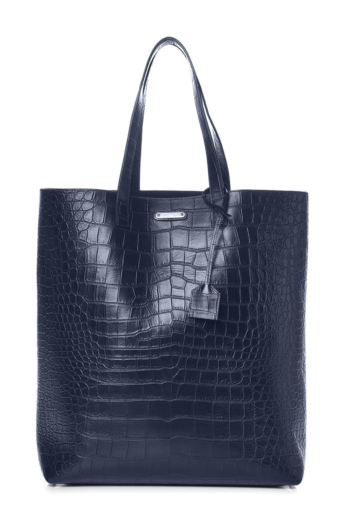Crocodile Embossed Tote Navy