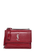 Medium Sunset Bag Crocodile Embossed Red with Silver Hardware