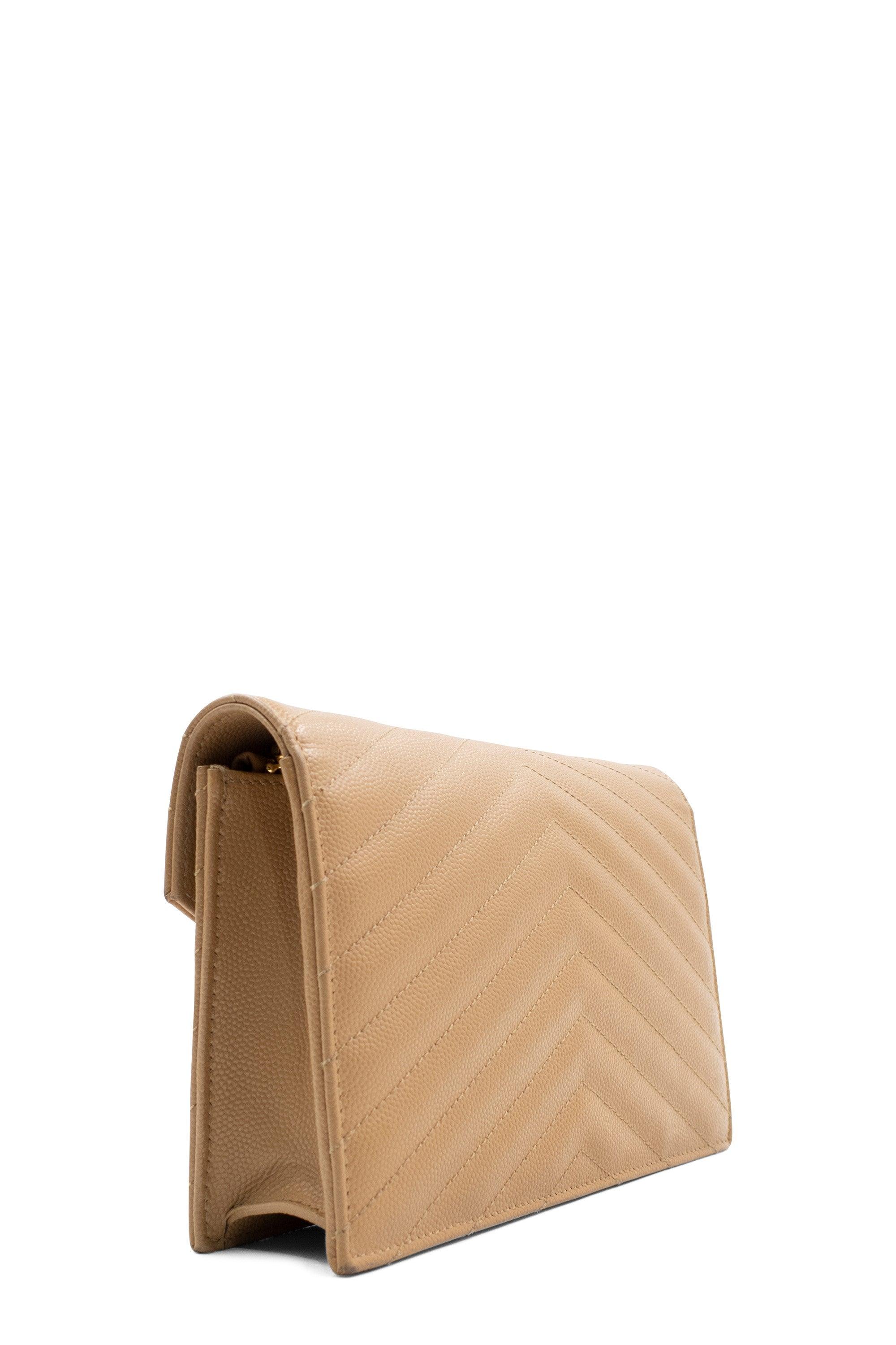 Envelope Chain Wallet Beige with Gold Hardware