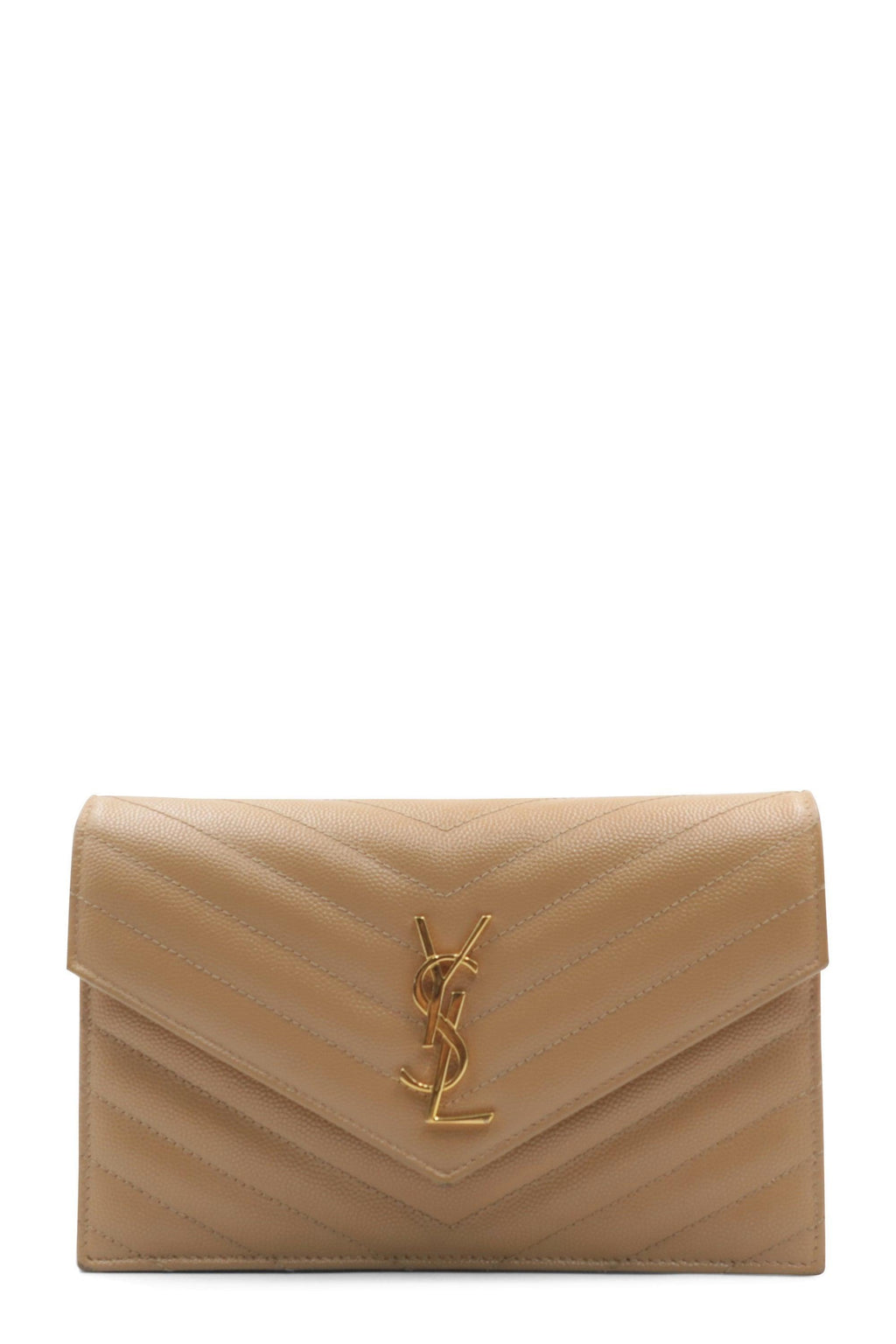 Envelope Chain Wallet Beige with Gold Hardware