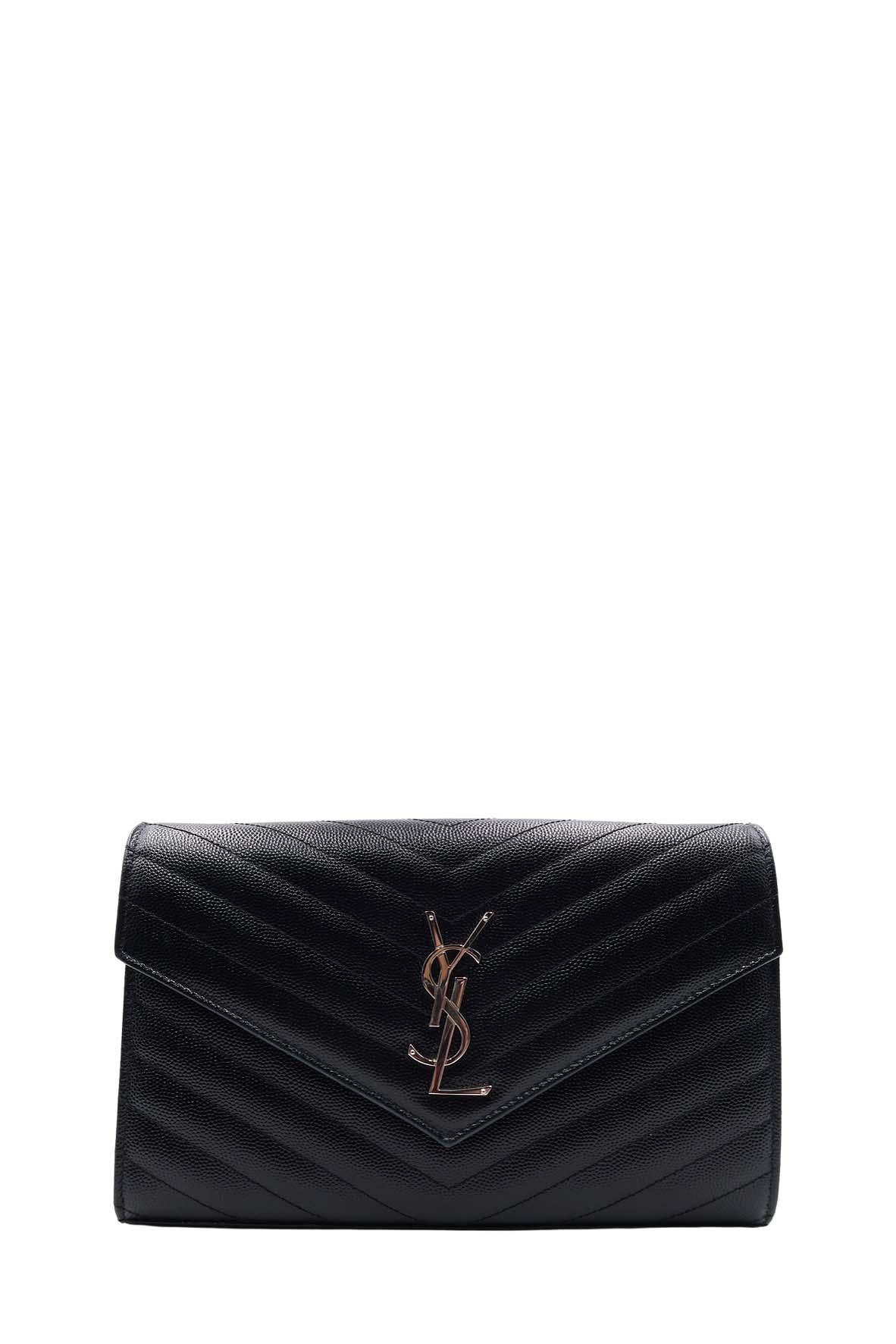 Envelope Chain Wallet with Silver Hardware Black