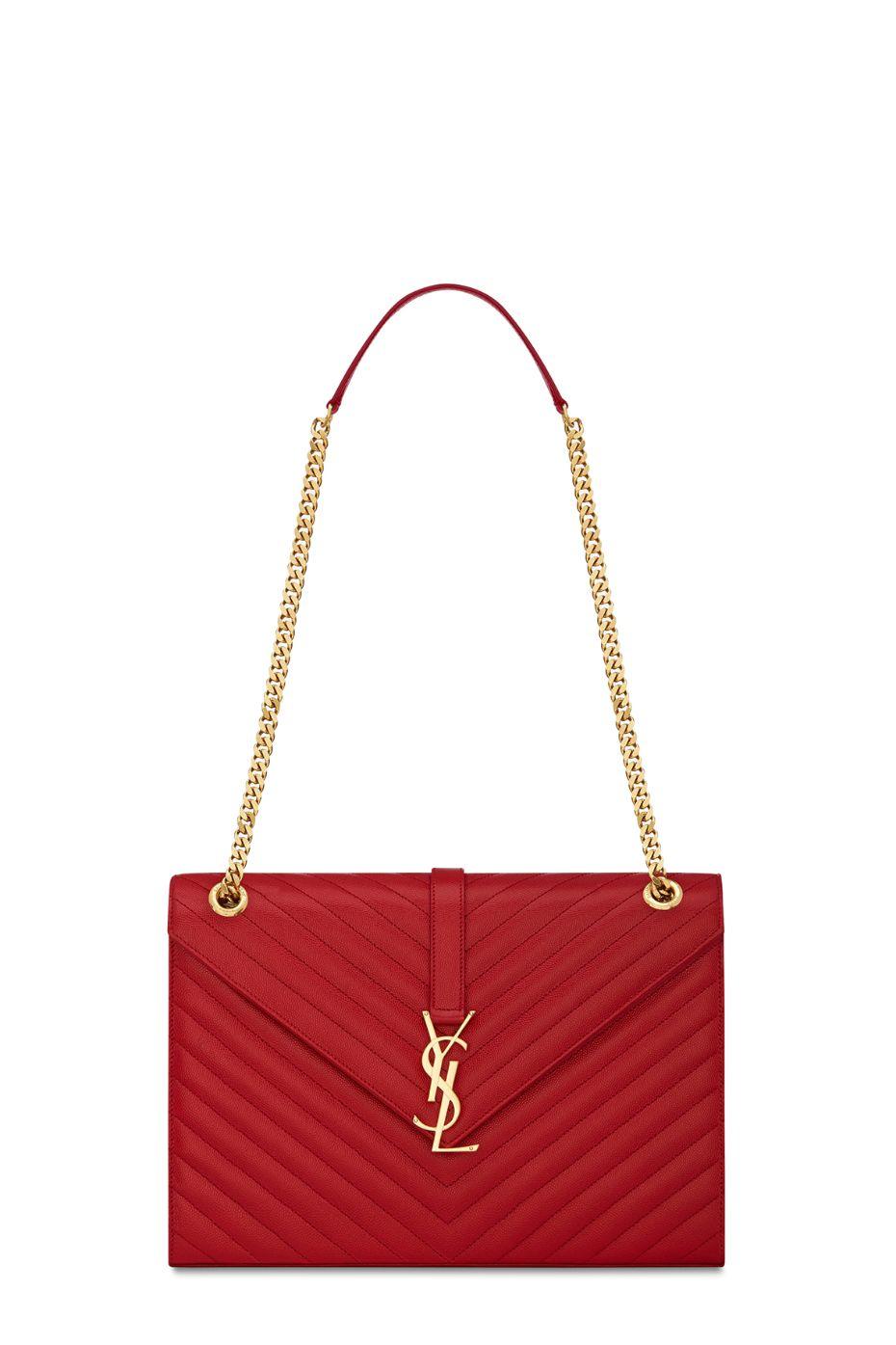 Large Matelasse Monogram Envelope Bag Lipstick Red